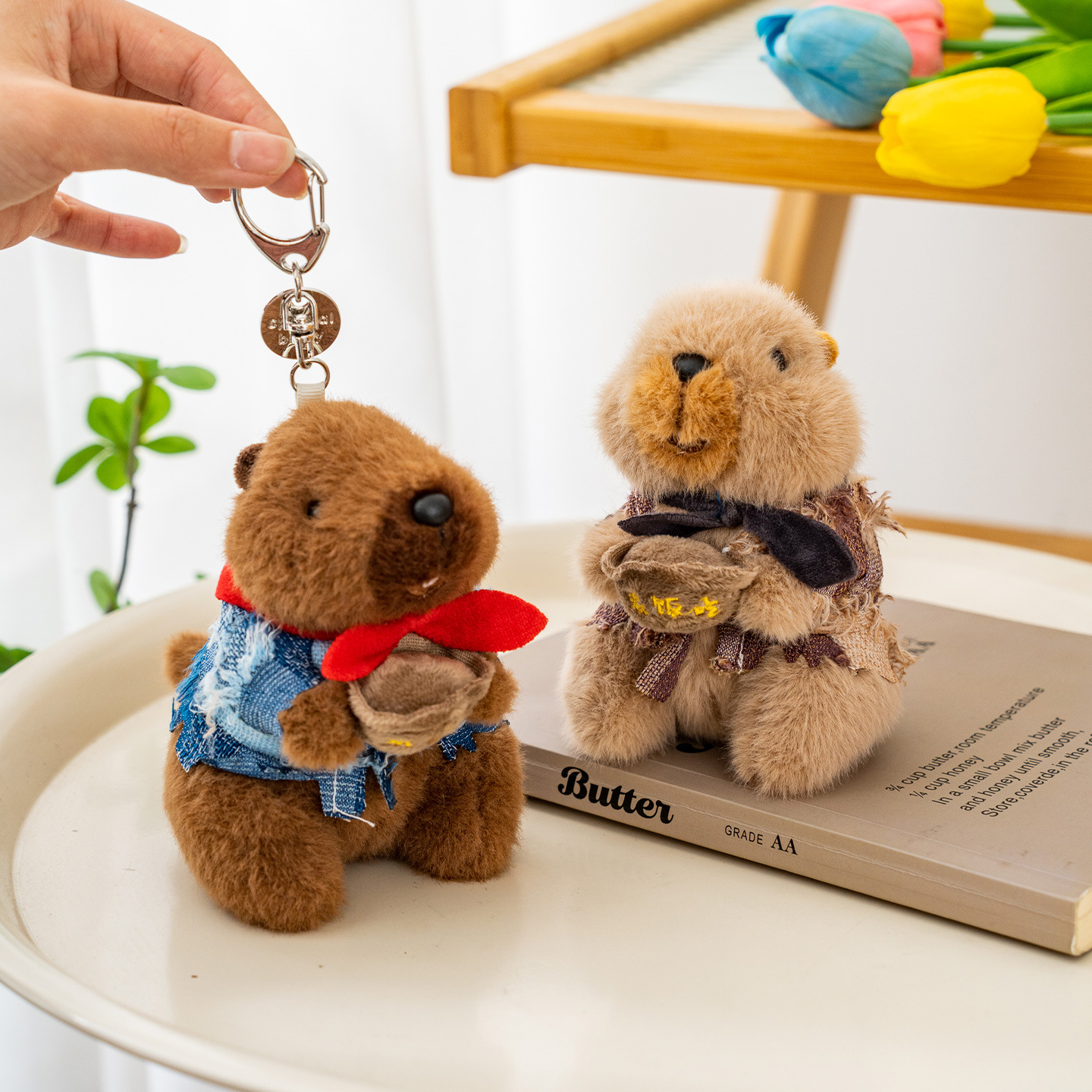 Officially authorized marmot plush keychain pendant, cute and fun functional schoolbag keychain small gift