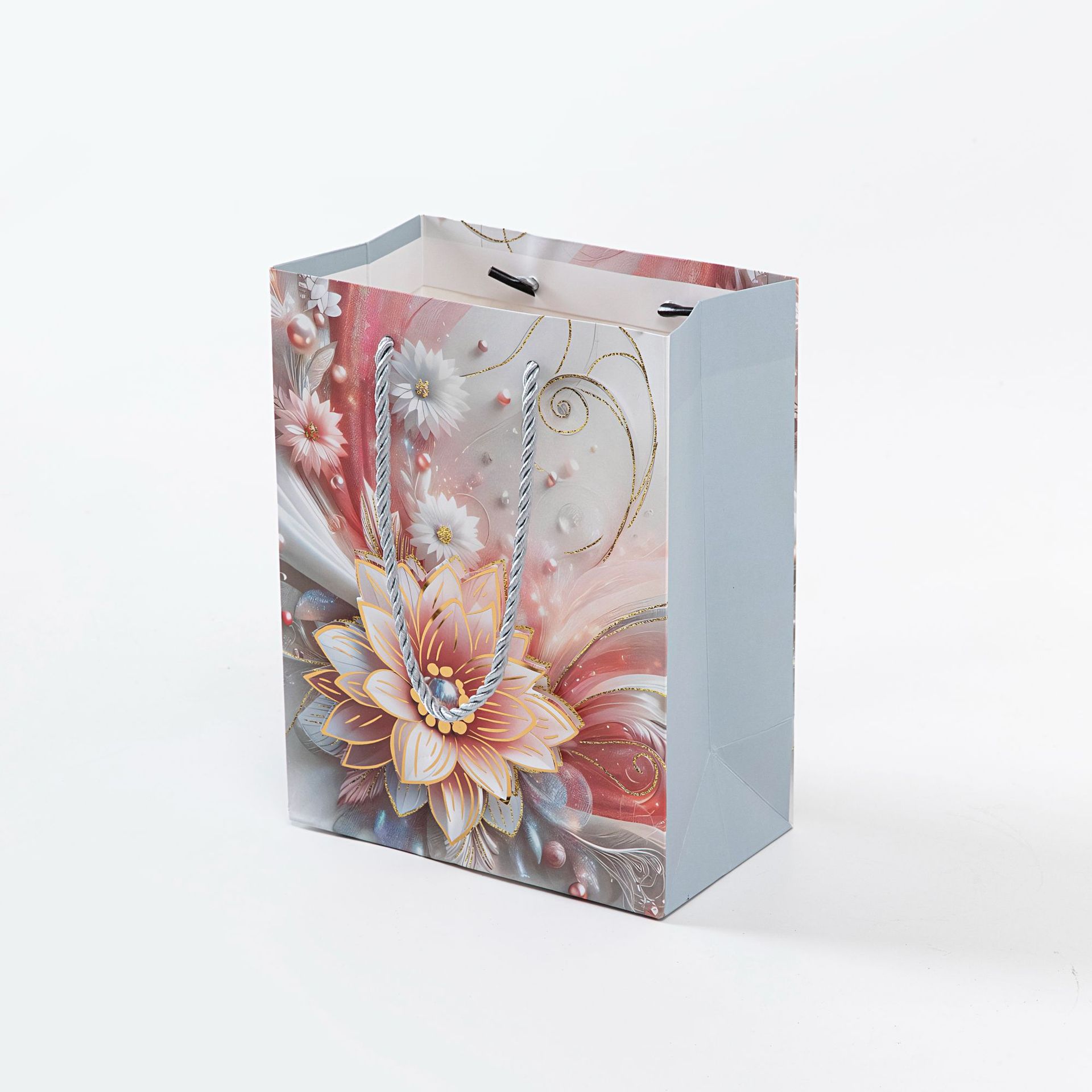 New cross-border creative hand-held souvenirs, white cardstock gift bags, flower series, party, festival, birthday, Mother's Day gift bags packaging details Picture