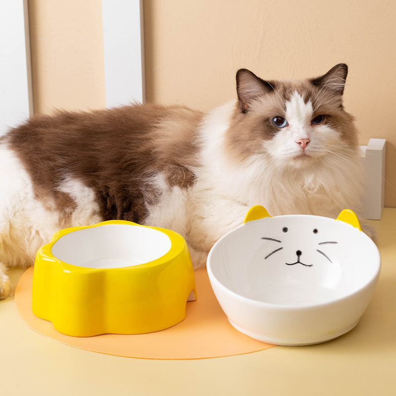 Japanese-style ceramic cat bowl, anti-tipping, cervical vertebrae protection, high slanted mouth, large cat food bowl, rice bowl, pet bowl, dog bowl Specification image