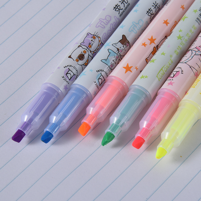 Tianfeng Double-headed Single-color Highlighter 2303 Scented Double-headed Highlighter Markers 6 pieces per bag, with bright colors Specification drawing