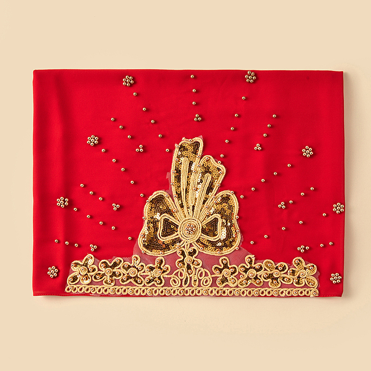 Wholesale of popular cross-border Amazon ethnic-style headscarves with fashionable rolled-up pearl chiffon and beaded long scarves Specification image