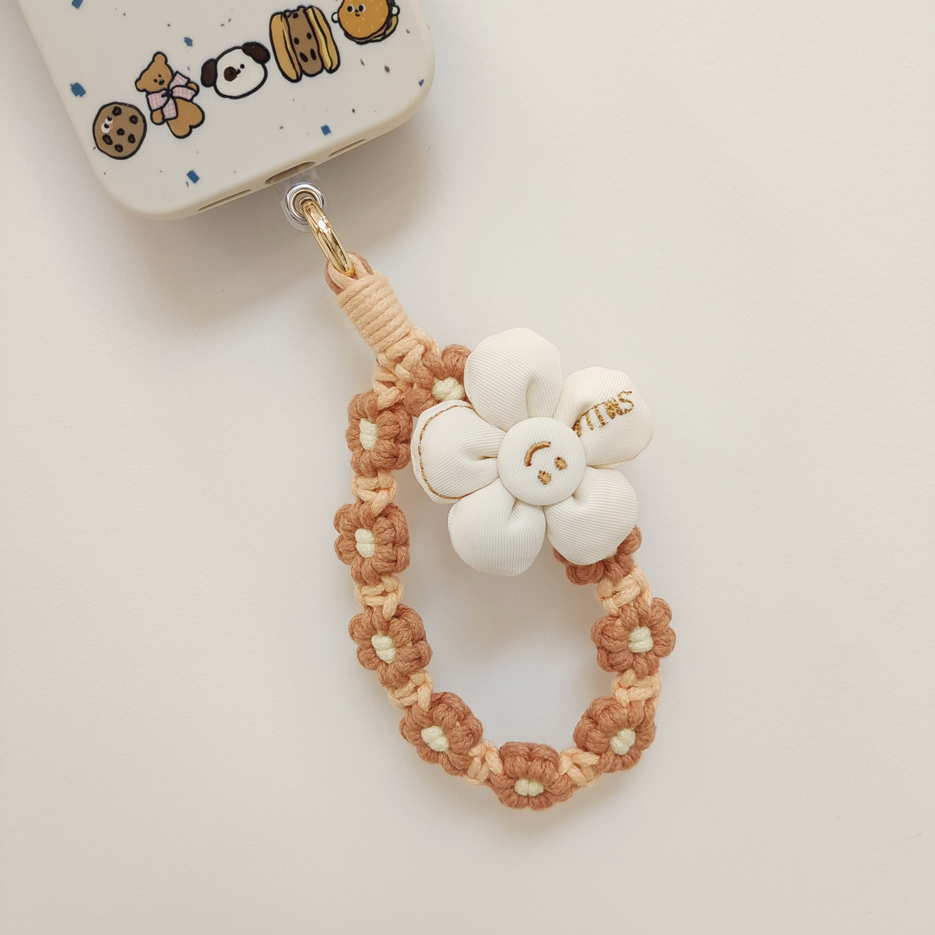 日韩可爱手工编织花朵钥匙扣手机挂件立体花花手腕挂绳手作礼品女产品图