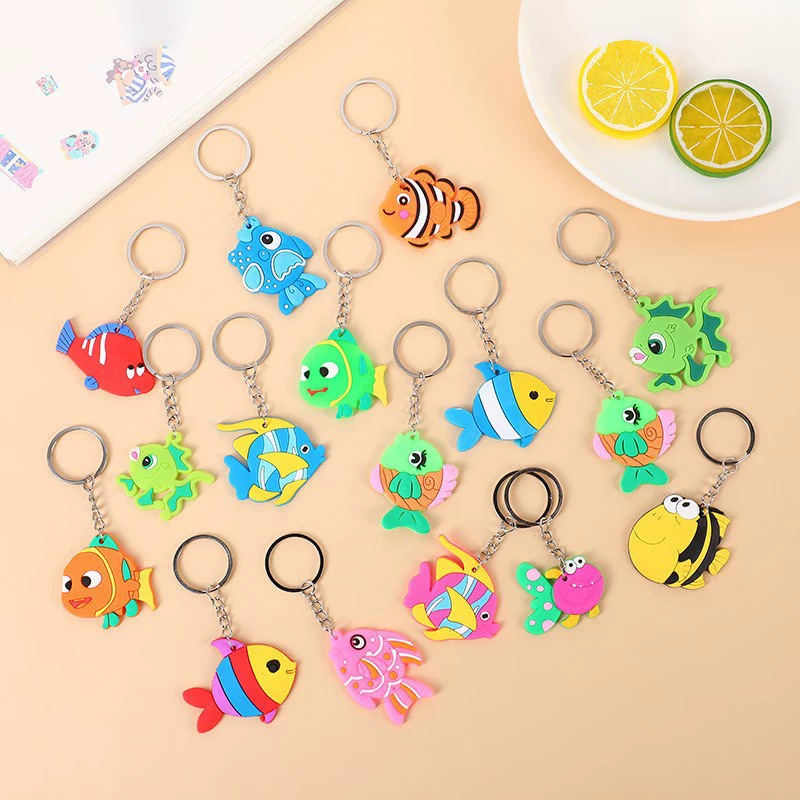 Cross-border Ocean World keychain Cartoon fish key chain PVC soft rubber small gift wholesale, trendy and cute details Picture