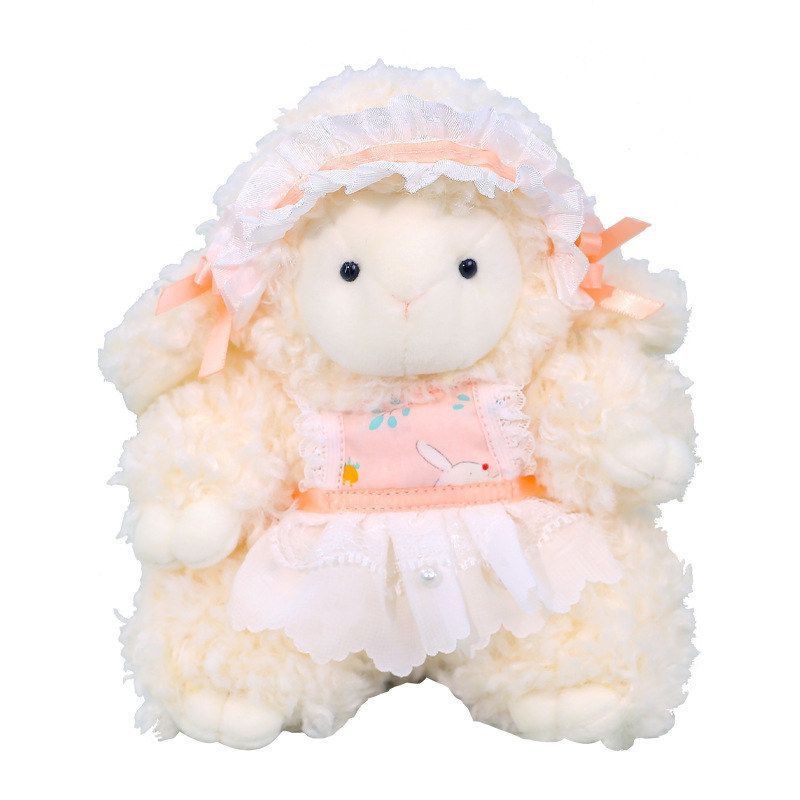 "Love genuine dress-up little Sheep dolls, cherry aprons, little sheep figurines, soft and cute black-faced sheep home decoration items. Item Picture