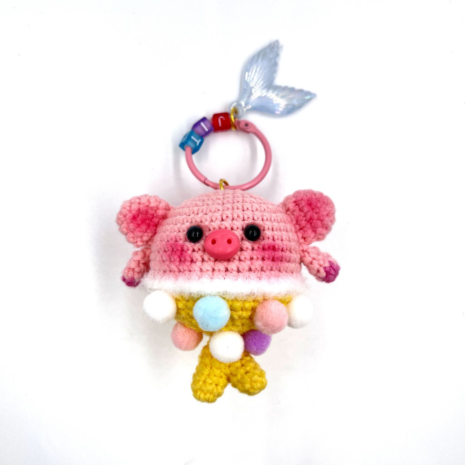Finished product: Pure hand-woven wool thread small mushroom red umbrella pendant, creative hand-woven doll key pendant details Picture