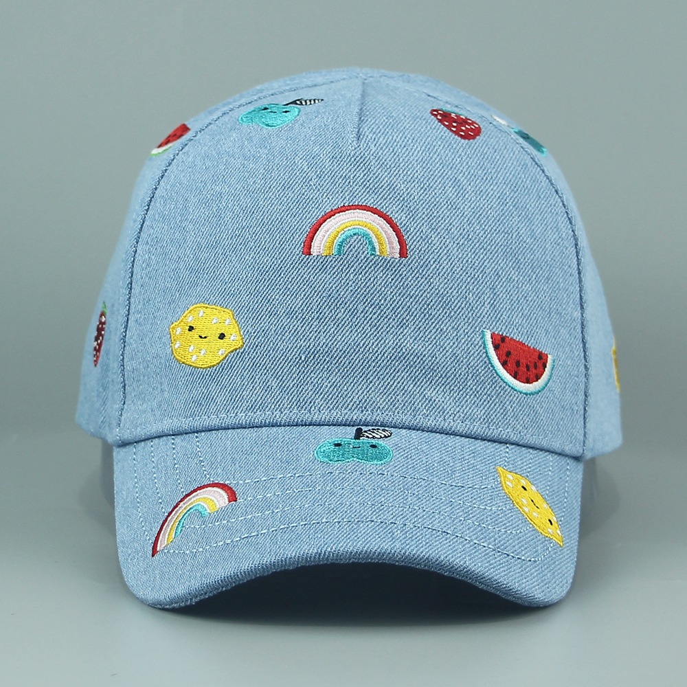 Spring and summer sun protection hats, cute fruity solid color skin-friendly cotton embroidered children's baseball caps, printed baseball caps