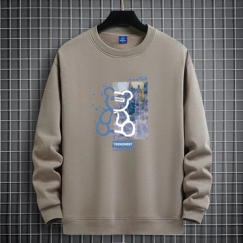 320g spring and autumn round-neck hoodie for men, trendy and fashionable, loose, casual and sporty T-shirt base layer for men details Picture