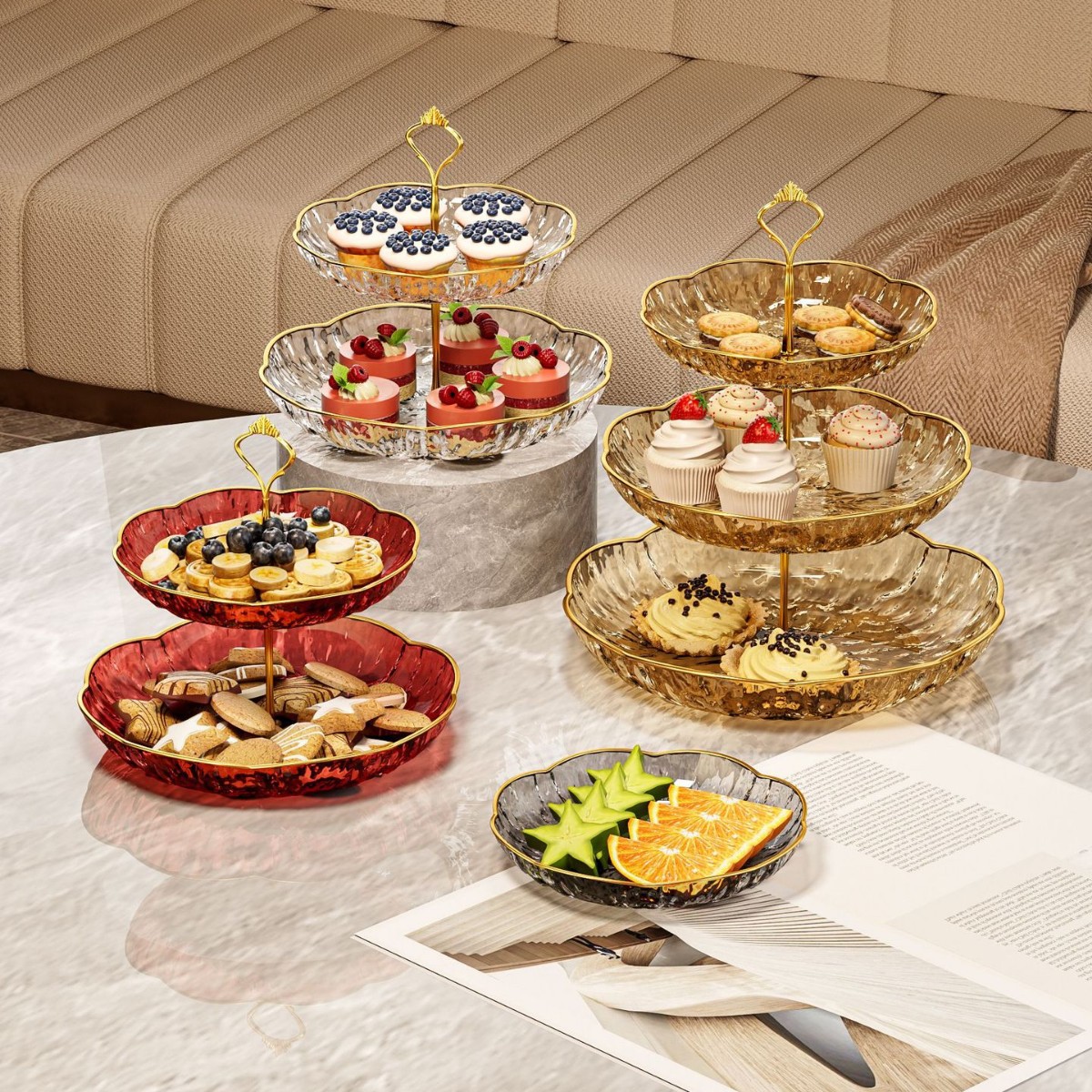 轻奢多层水果盘客厅家用茶几果盘前台零食甜品干果糖果点心盘摆件