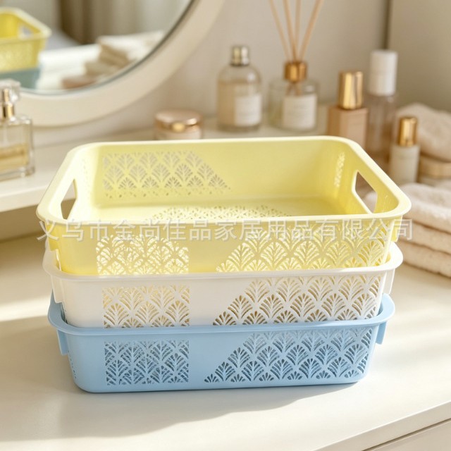 storage basket Plastic storage basket, desktop sundries storage basket, hollow rectangular storage basket wholesale details Picture