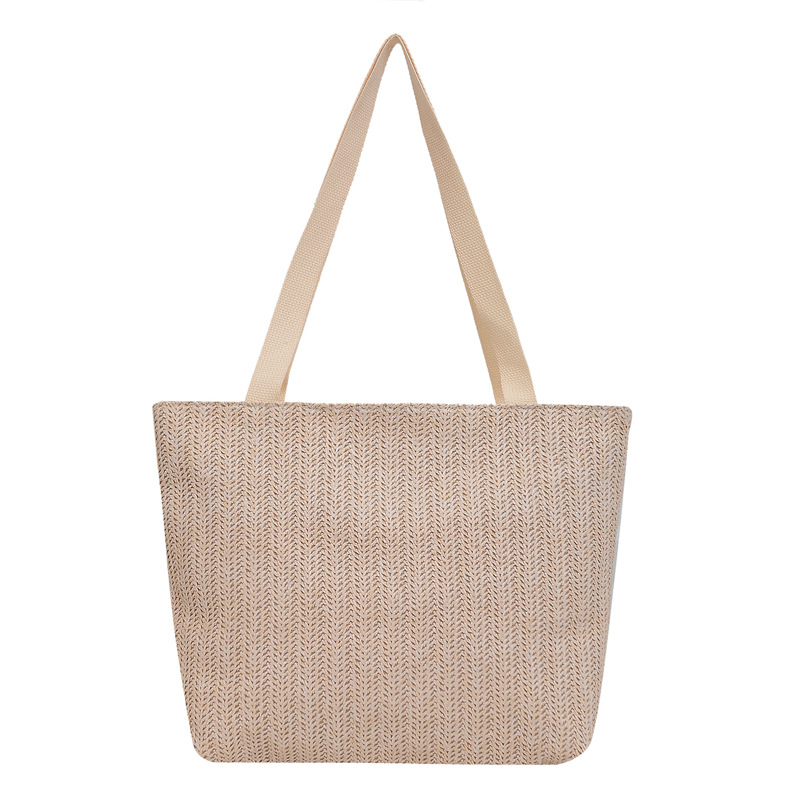 Bolsa de paja transfronteriza de color sólido simple de gran capacidad bolsa de mujer de paja de un hombro ligero para el trabajo diario bolsa de tejido de vacaciones junto al mar bolsa de playa bolsa de paja artesanal Item Picture