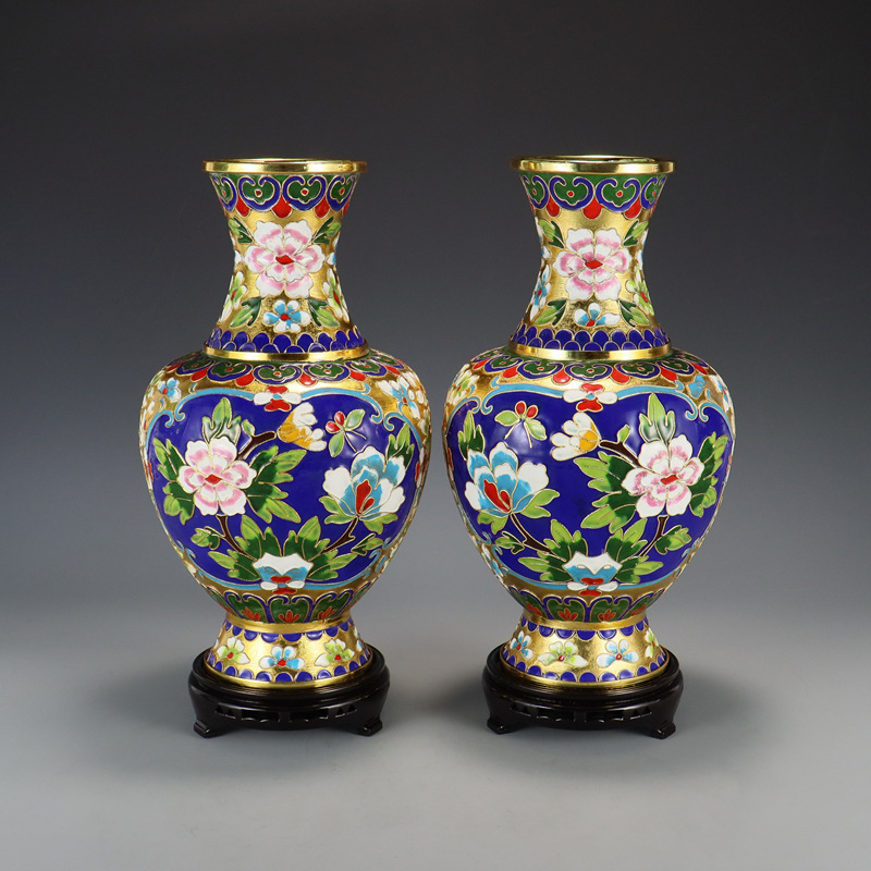 Beijing Jingtai Blue Vase Ornament, craft gift, cloisonne enamel filigree silver blue Flower blooming, auspicious Zhou Ware Lei Vase