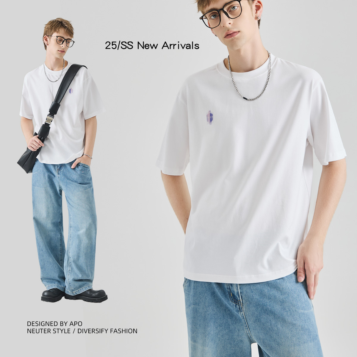 APO men's Wear: Pure cotton printed short-sleeved T-shirt for men, a loose and versatile light luxury trendy brand for summer, breathable inner layer top Application Scenario