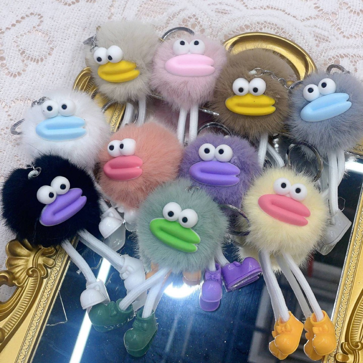 搞怪仿水貂毛绒公仔挂件煤球香肠嘴钥匙扣包包配饰精致卡通小挂件