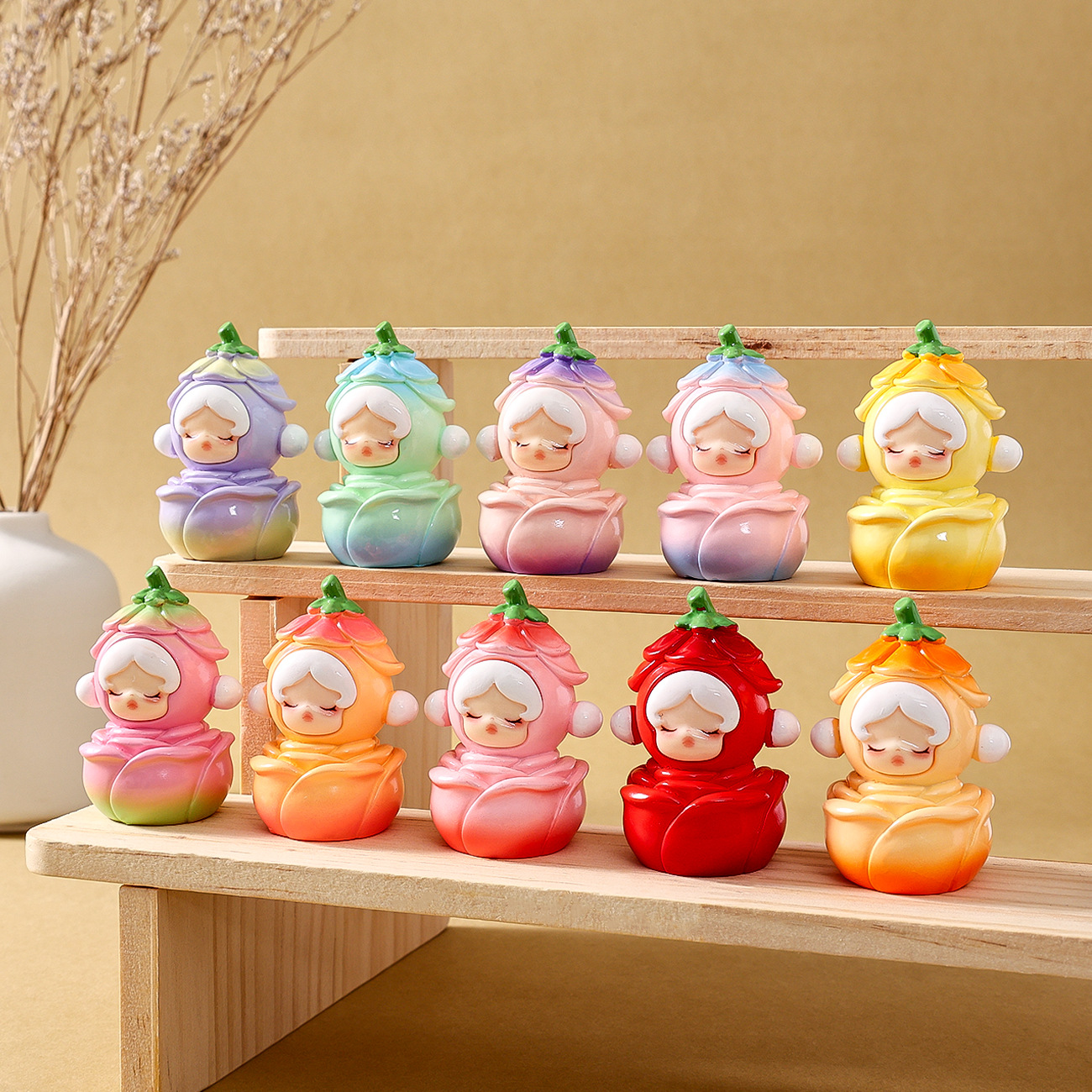 玫瑰萌粒公仔桌面小摆件高级感小众树脂工艺品直播对对碰盲袋批发