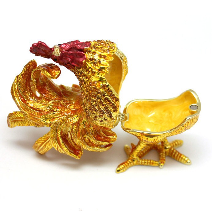 Cross-border supply enamel color zodiac rooster figurine, wealth-attracting feng shui decoration, creative home decoration box Specification image