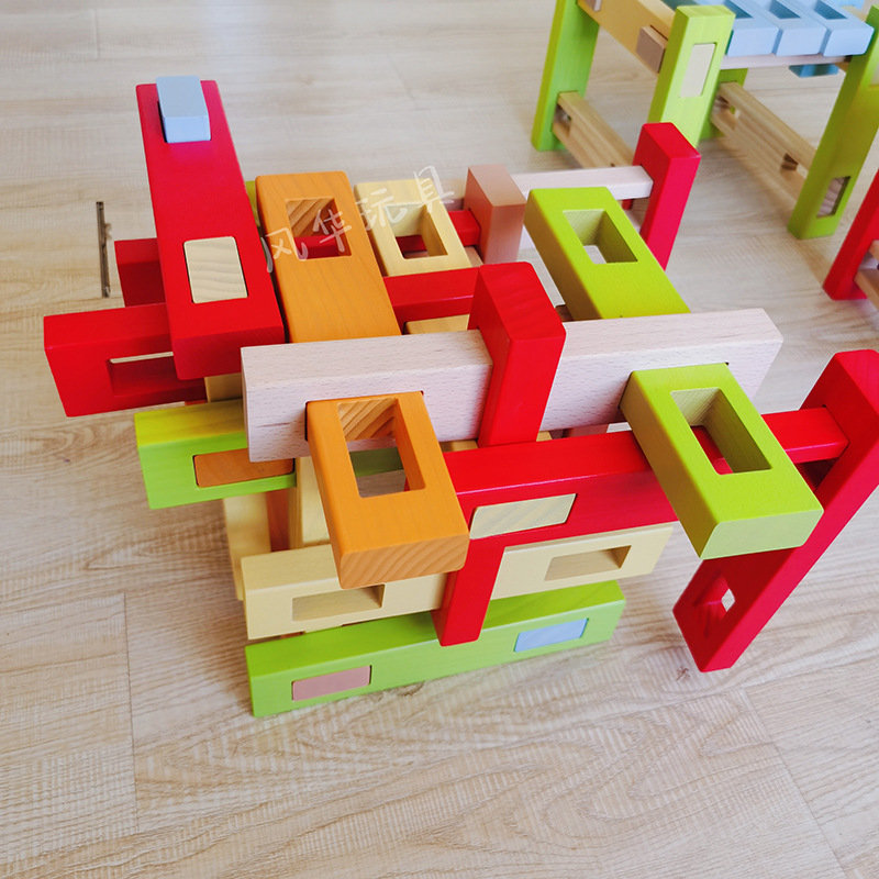 儿童益智90件拼插大积木幼儿园区角大块颗粒拼搭榫卯积木玩具批发