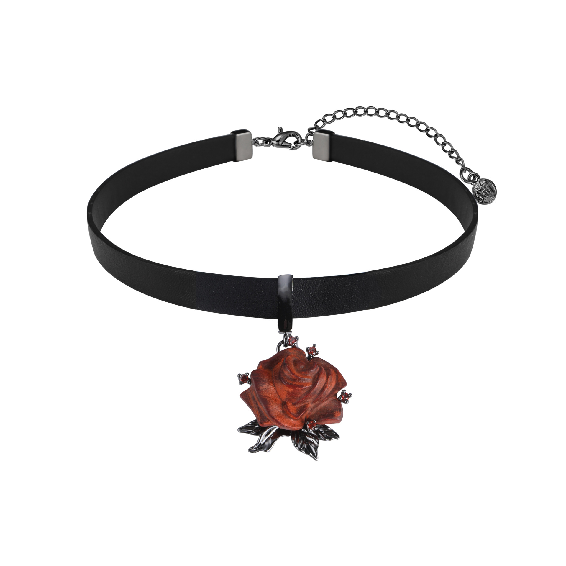 Wooden rose flower choker necklace for women, sweet and cool style, unique original design, niche personality necklace Item Picture