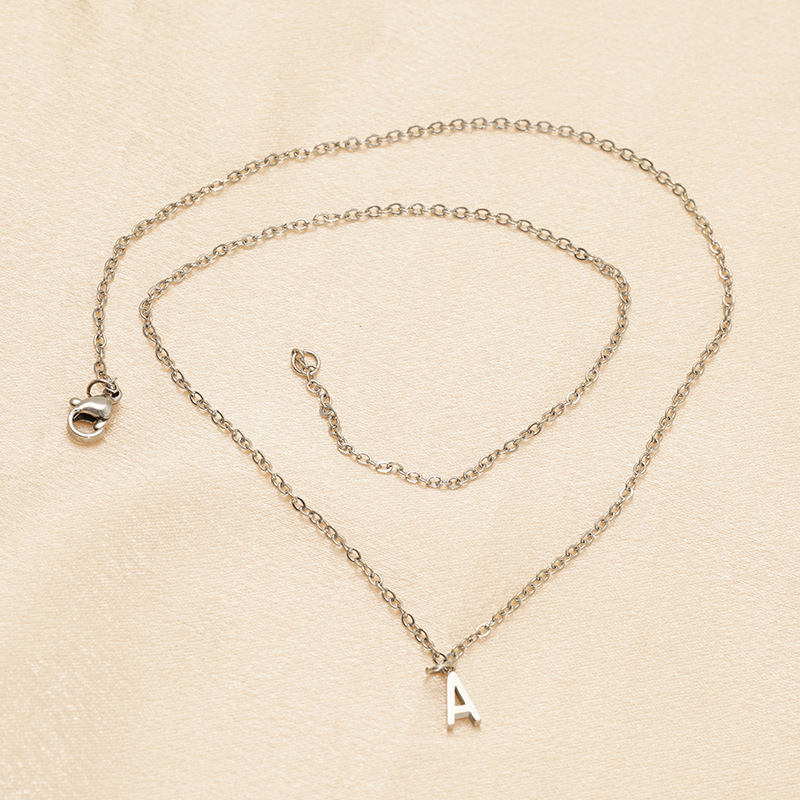 A new cross-border stainless steel necklace with 26 English letters from Europe and America, featuring a fashionable and simple letter pendant and collarbone chain Specification image