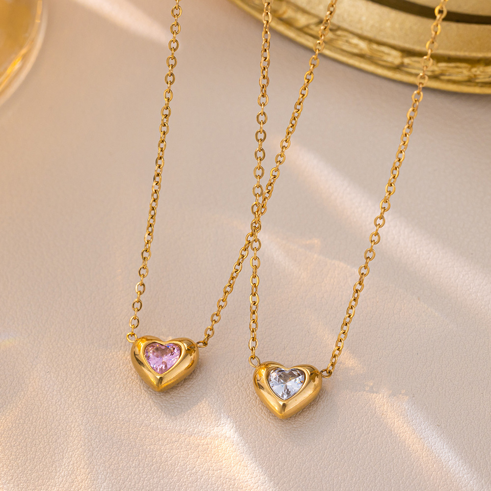 时尚ins爱心粉钻简约锆石爆闪锁骨链爱心轻奢潮高级感百搭毛衣链女