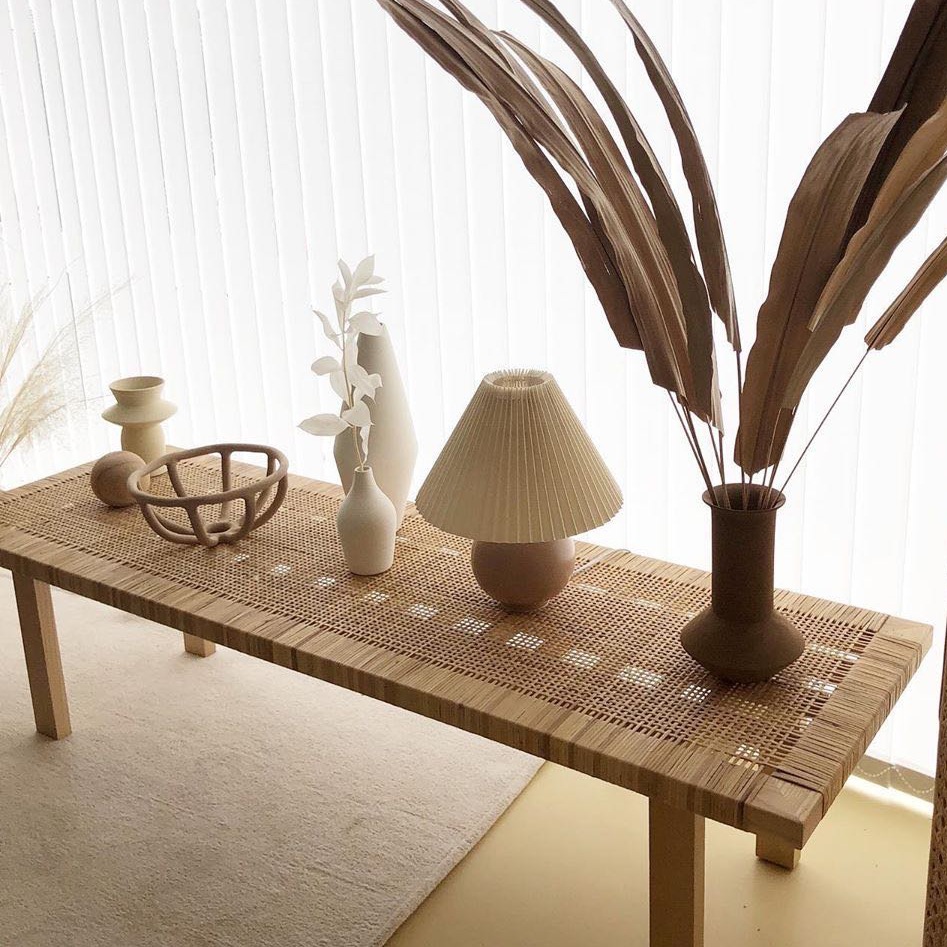 ins实木藤编长凳白蜡木换鞋凳真藤凳子板凳长茶几真藤民宿床尾凳