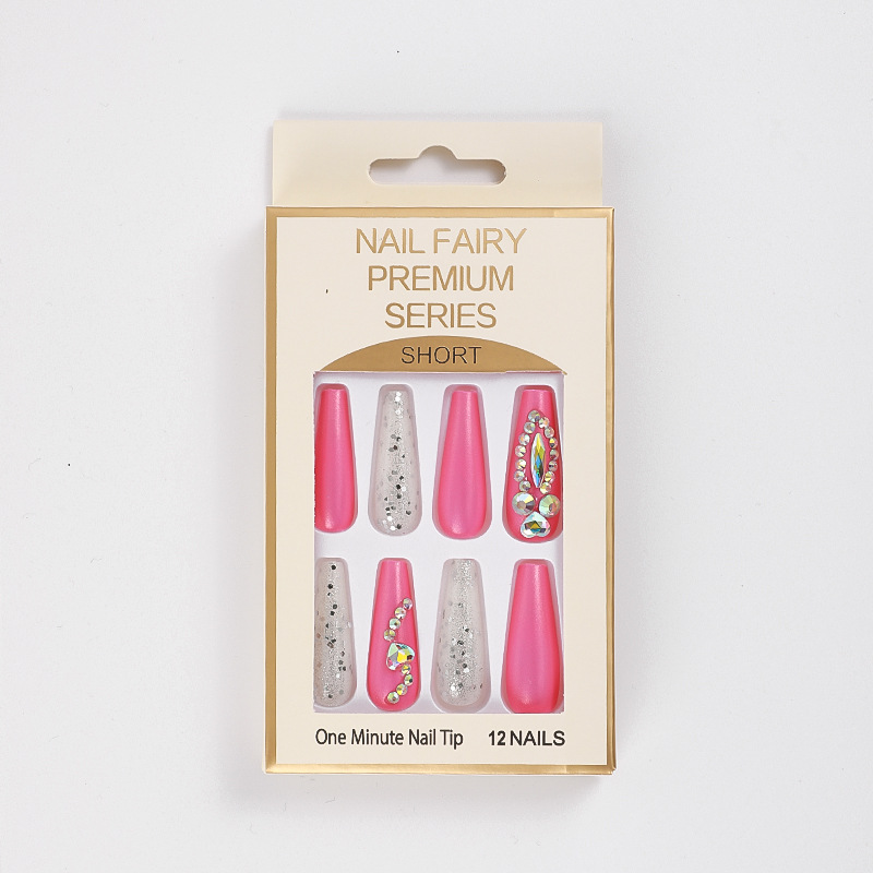 Cross-border long T-shaped false nail, glitter and sequin nail art, colorful artificial rhine-dotted ballet nail, wearable nail wholesale Specification image