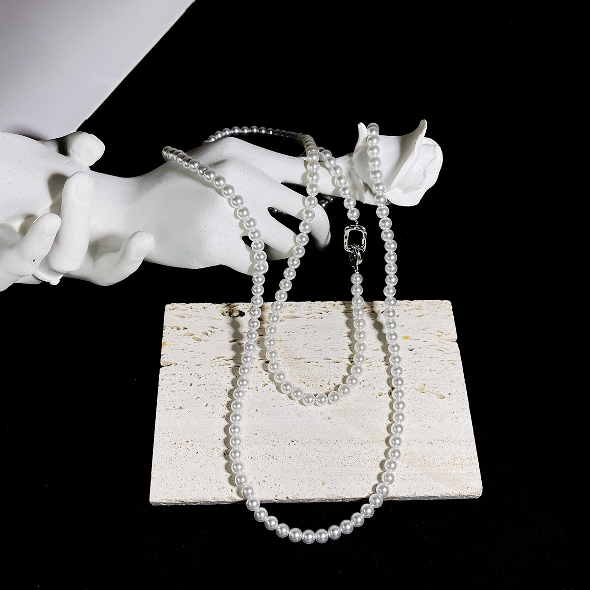 French high-end multi-layer sweater chain long pearl white necklace 2024 new bestseller, Shijia 120cm Application Scenario