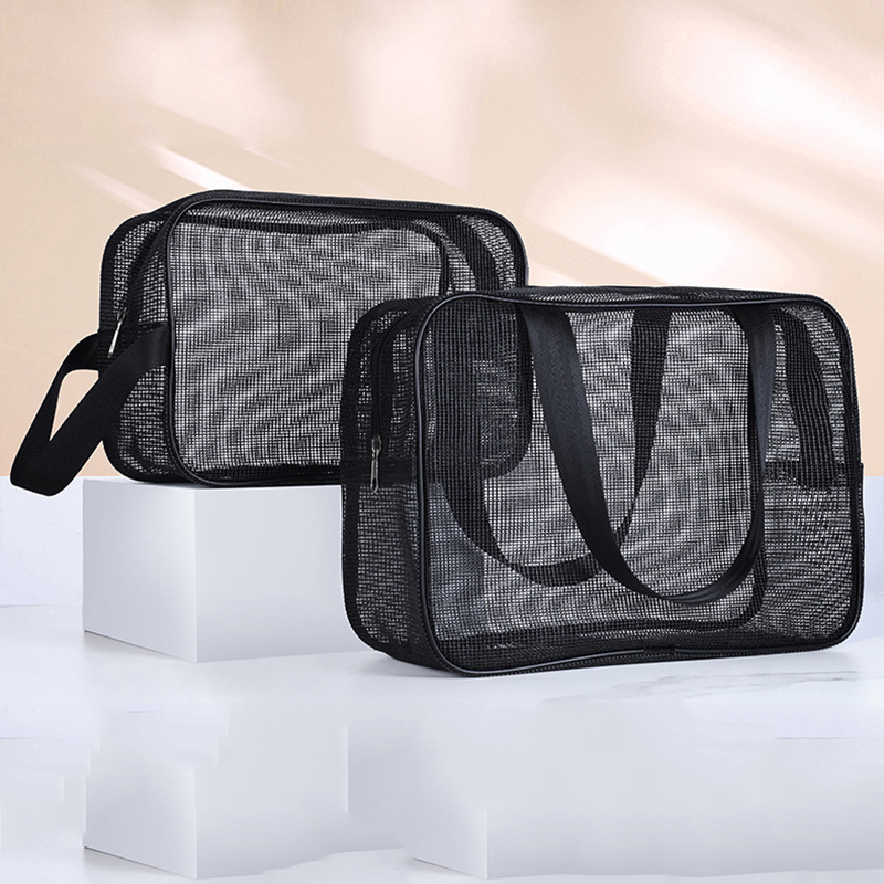 Mesh hand-held water-draining swimming and bathing storage bag, breathable hollowed-out men's bath bag, makeup mesh women's toiletries bag