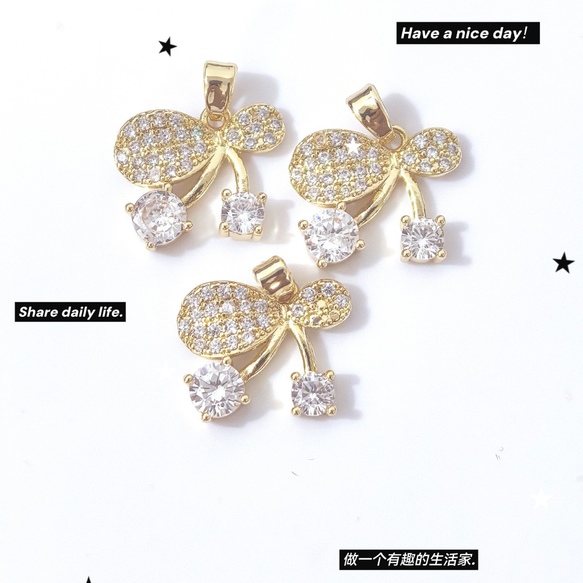 Fashionable, exquisite and small bow pendant with tassels slightly inset with zirconium, dazzling and stylish, versatile and unique earring pendant details Picture