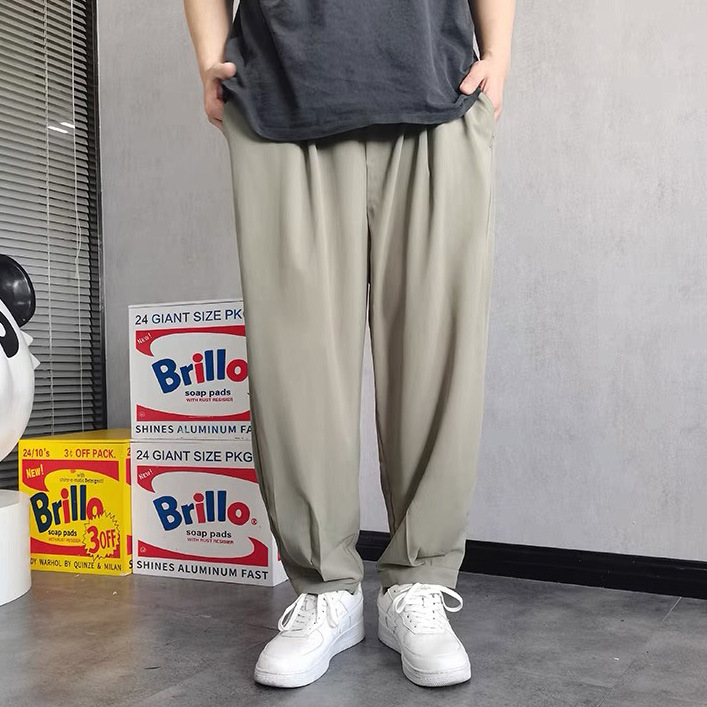 Summer thin ice silk casual pants for fat people to add weight and size, men's loose and tapered trendy and versatile Harem pants Specification image