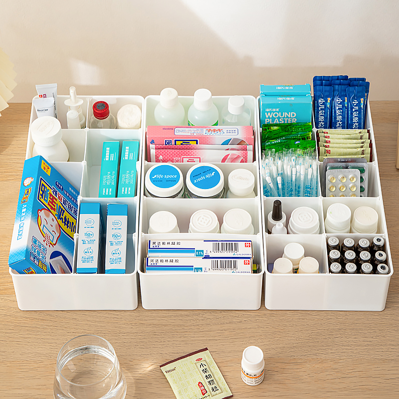 Desktop compartments storage box, hospital medicine box, cosmetics and sundries box, multi-compartment organization box, multi-functional storage box Specification image