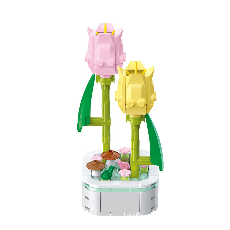 儿童积木花束DIY手工拼装益智玩具玫瑰积木花朵儿童拼插花束玩具白底实物图