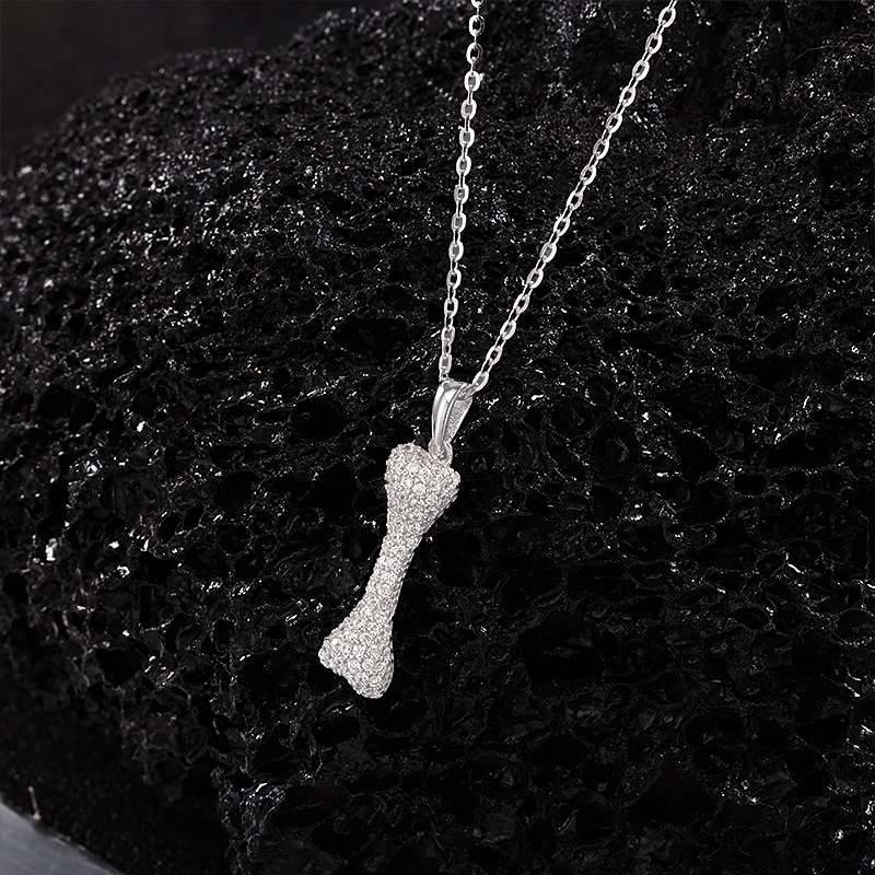 Wang Yibo's S925 sterling silver full diamond bone necklace, a high-end, light luxury, niche diamond-encrusted trendy pendant for both men and women details Picture