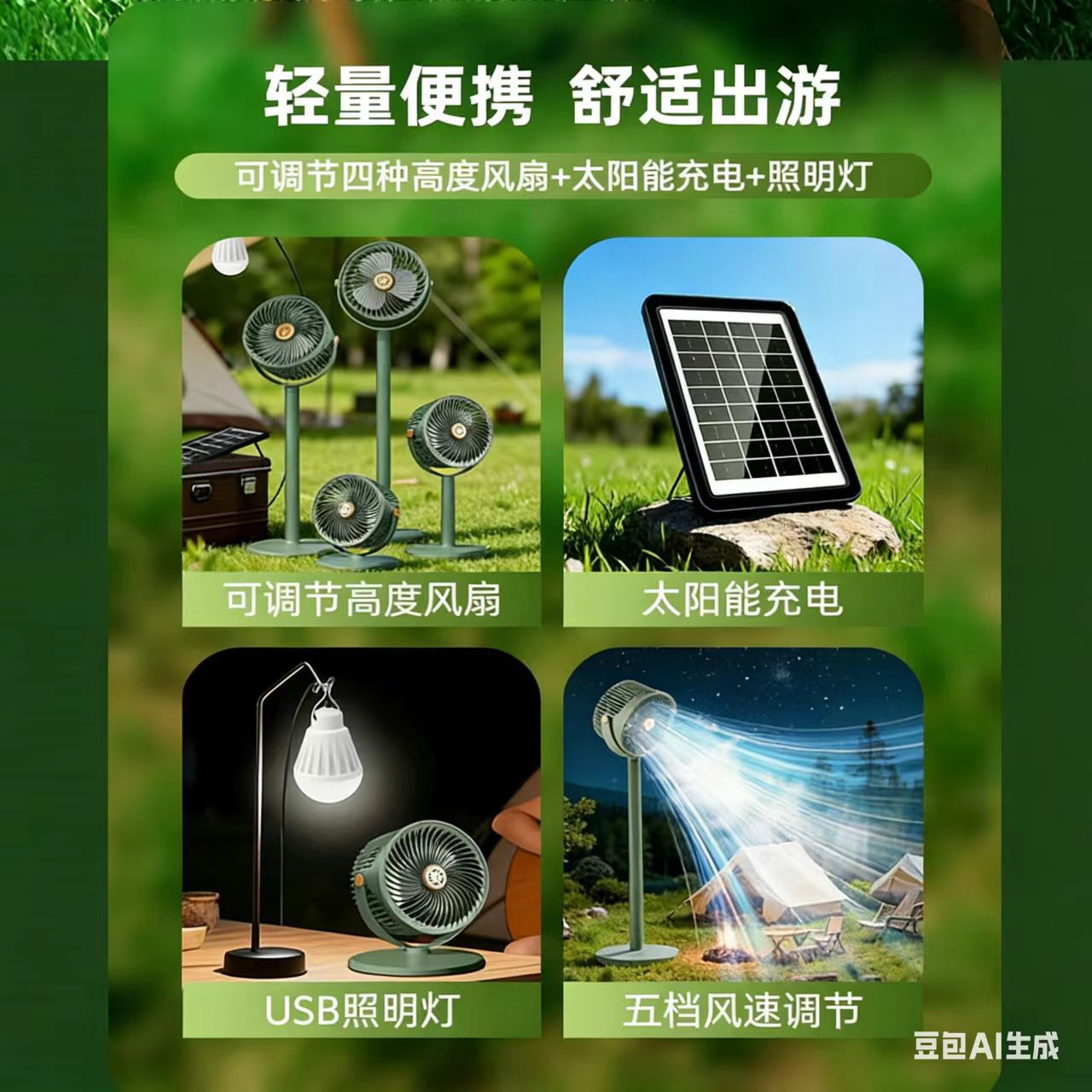 Outdoor multi-functional retractable desktop camping USB charging long-lasting high-wind-speed solar floor fan Specification image