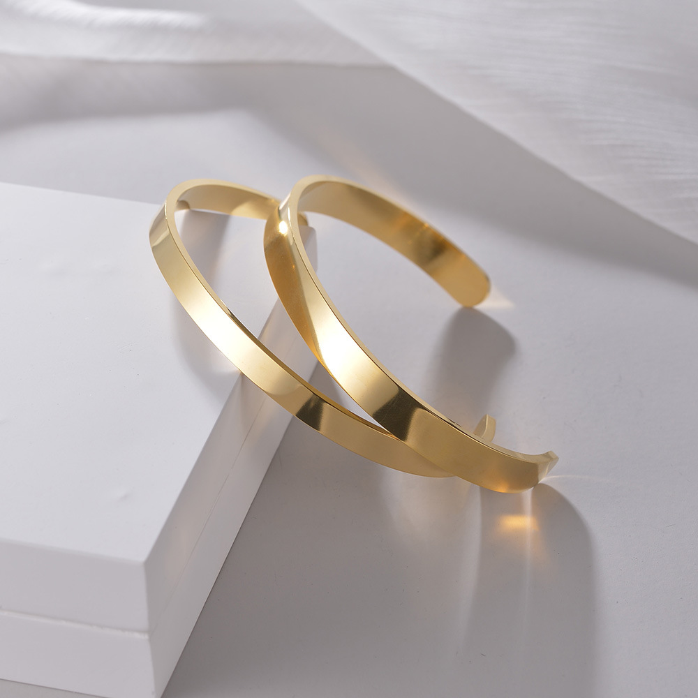 Cross-border European and American jewelry wholesale 6/8mm titanium steel open bracelet, live C-shaped wristband, vacuum electroplating, no color fading Specification image