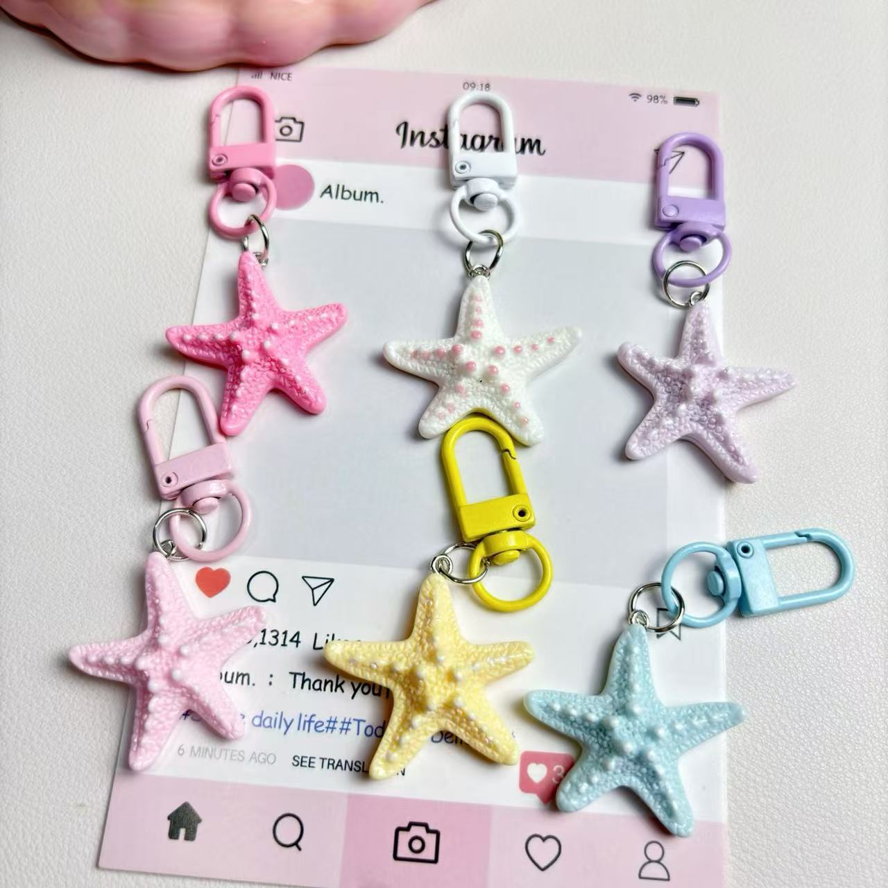 彩色海星钥匙扣海星钥匙圈蜂鸟钥匙扣小马钩织钥匙圈时尚创意钥匙挂件