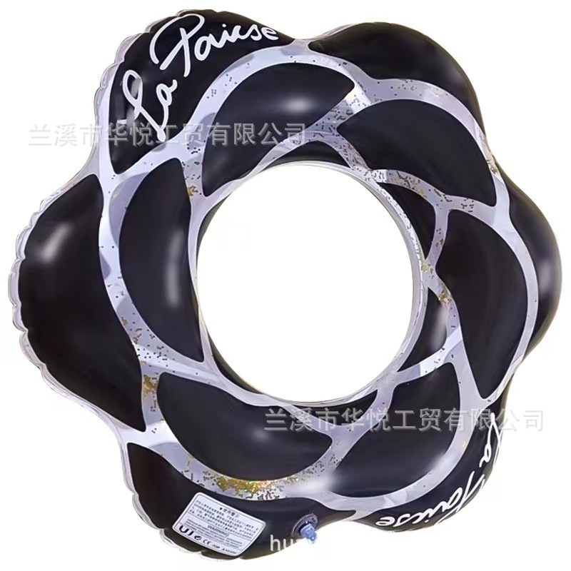 Wholesale of petal-shaped swimming rings, sequined inflatable thickened children's swimming rings, pink flower semi-transparent underarm rings Item Picture