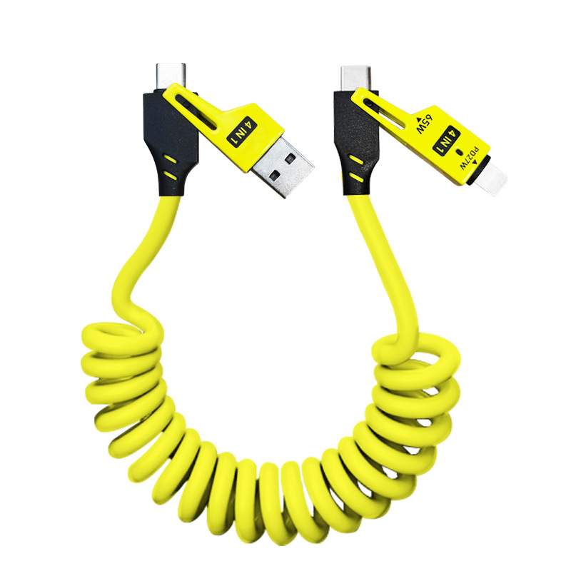 The cross-border best-selling spring retractable data cable in Macaron color series is suitable for the Apple 15 in-car four-in-one fast charging cable Item Picture