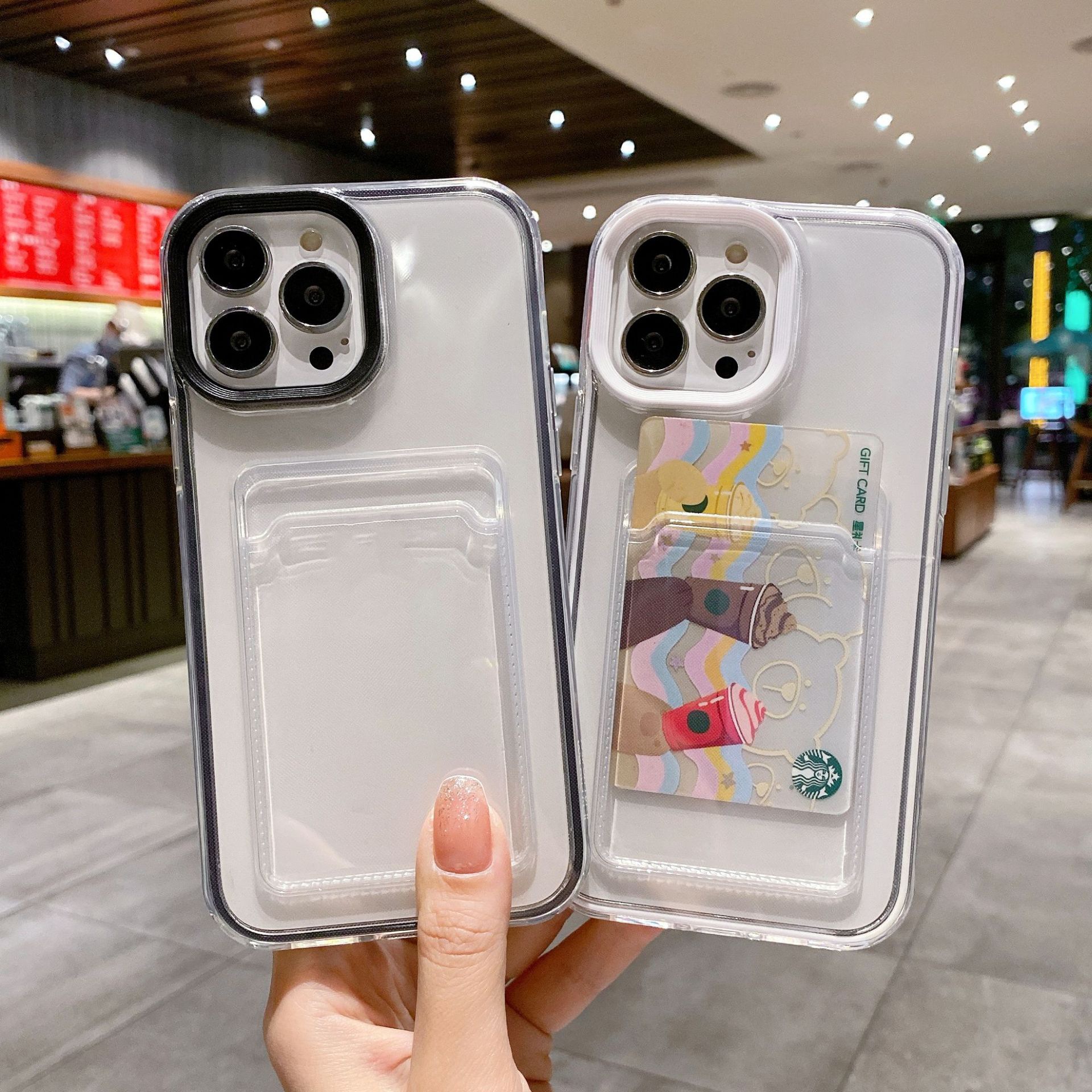 Cross-border transparent creative card case suitable for iPhone16, iPhone 16promax phone case 15, card insertion 14, solid color Application Scenario