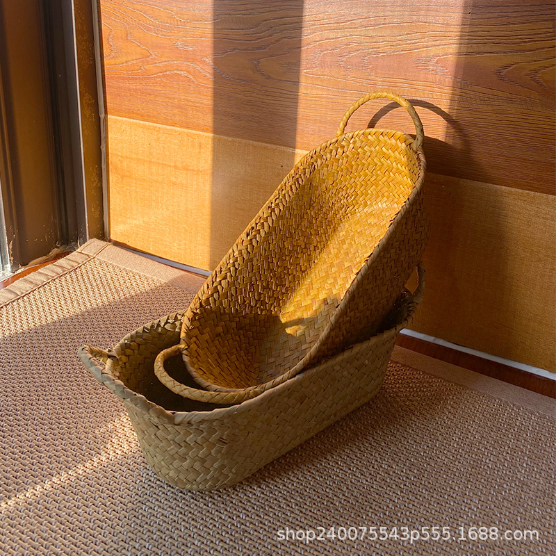 编织收纳筐双耳提手桌面收纳筐零食藤编整理收纳姜葱蒜食材放置筐细节图