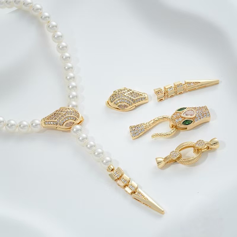 18k real gold micro-inlaid zircon snake head buckle diy pearl accessory snake head ingot buckle fashionable bracelet jade Application Scenario