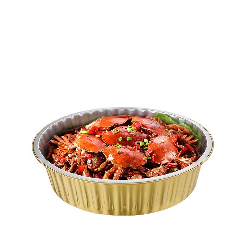 Golden tin foil box, pre-prepared food packaging box, open flame round and rectangular aluminum foil disposable lunch box, takeout packaging box Item Picture