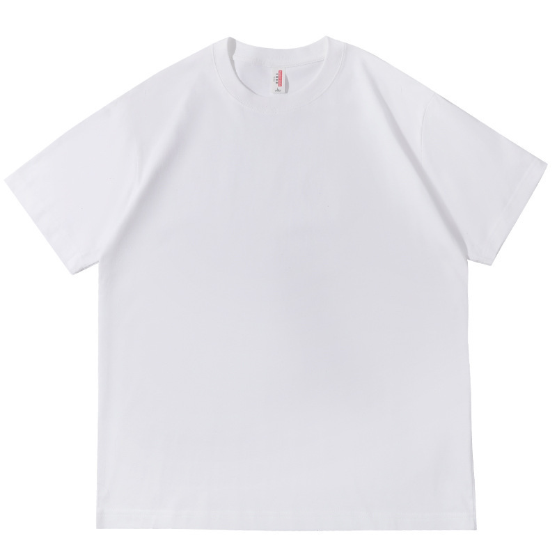 Wholesale of loose-fitting pure cotton T-shirts. Short-sleeved summer 230G off-the-shoulder round-neck T-shirts for both men and women are available for export Item Picture