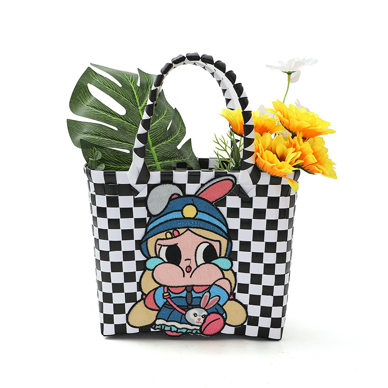 彩色编织手提菜篮子卡通刺绣出行节日婚礼必备手办礼包