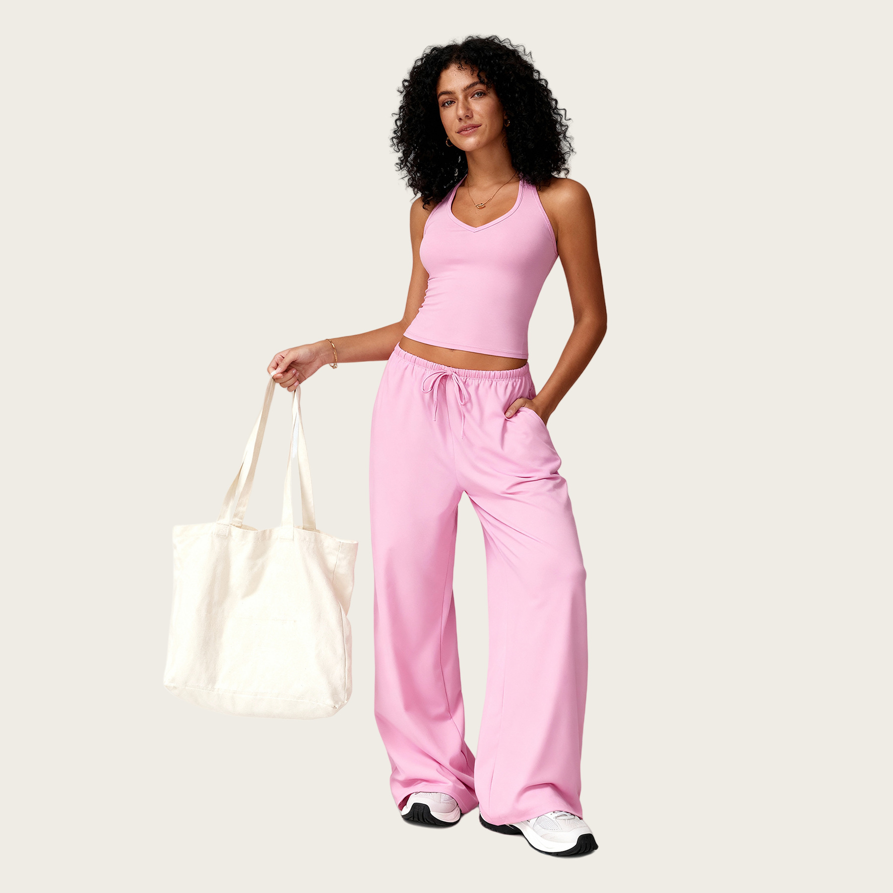 New cross-border vest, flared pants, yoga set, quick-drying beauty back halter, sports set, casual running and fitness wear details Picture