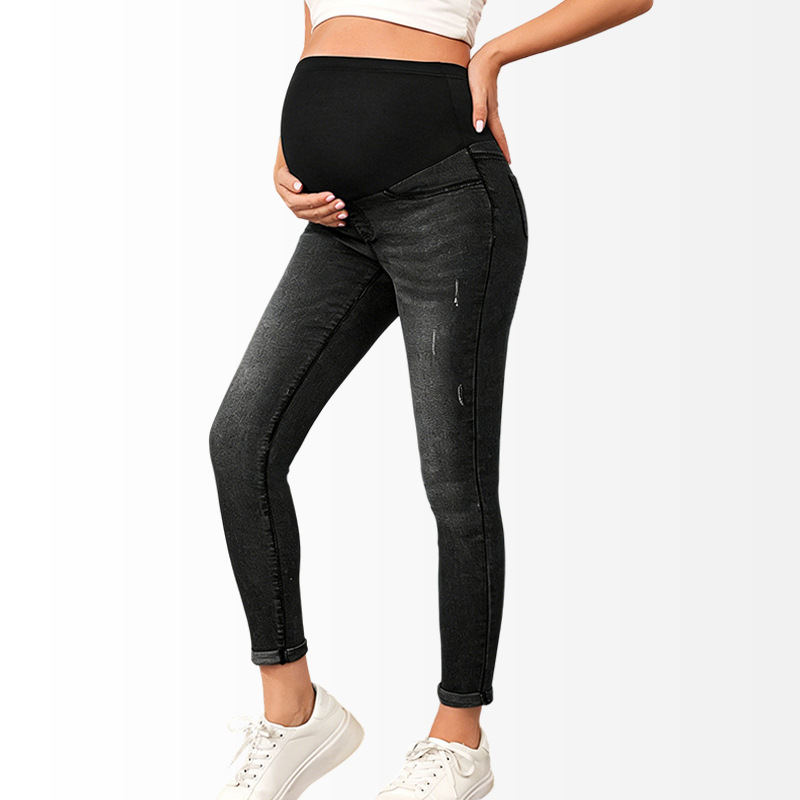Cross-border European and American maternity jeans for autumn and winter, high-waisted, hip-lifting and elastic Amazon maternity pants, bestsellers for new mothers Item Picture