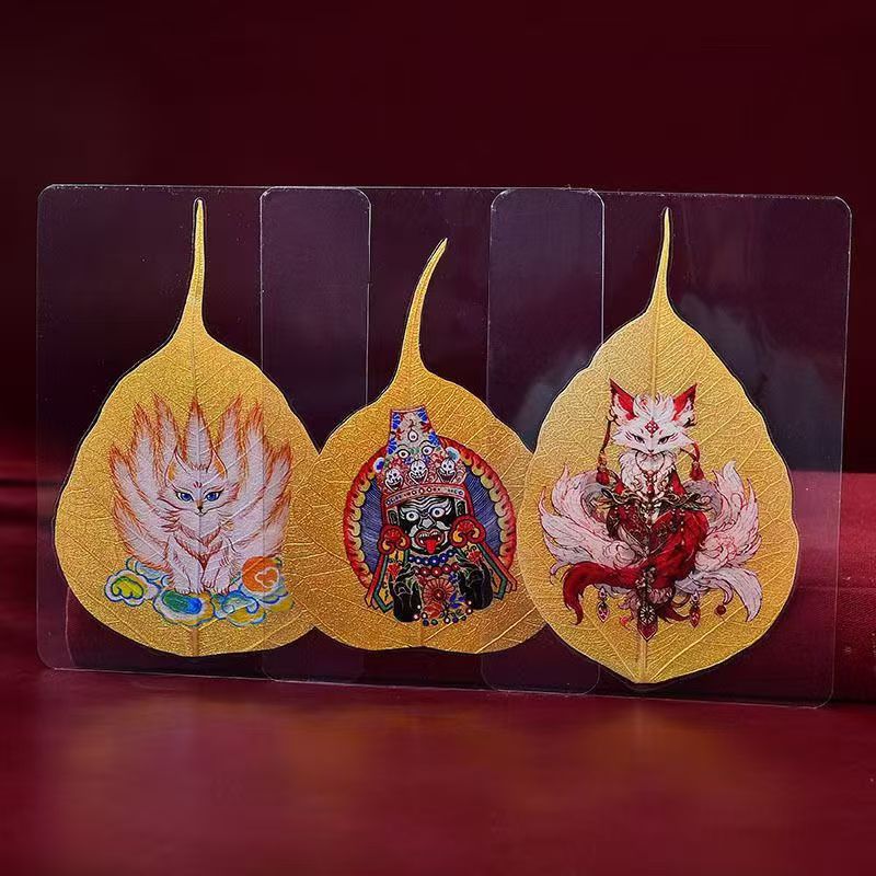 New natural Bodhi leaf Thangka Wealth Storehouse mobile phone sticker: Fifth Lord, Yellow God of Wealth, Zaki Lam, Green Tara Bodhi Leaf Specification image