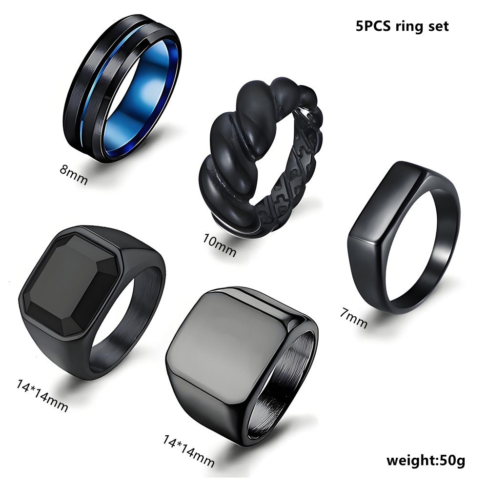 2025 New cross-border Amazon jewelry ins minimalist style titanium steel men's smooth black gemstone ring batch