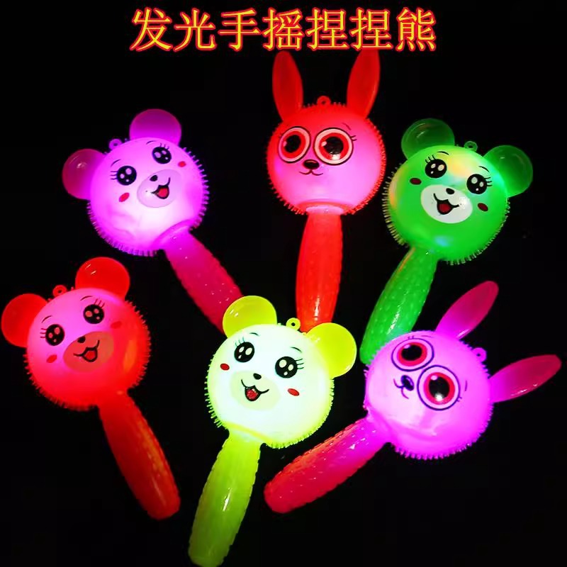 Rabbit luminous stick, pinching fun with whistle, flashing handle, luminous rabbit, children's stress-relieving toy, night market street stall supply