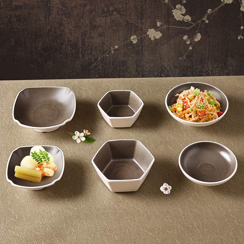 Customized melamine plates, rectangular compartments for cooked food, school, factory and canteen compartments, commercial set