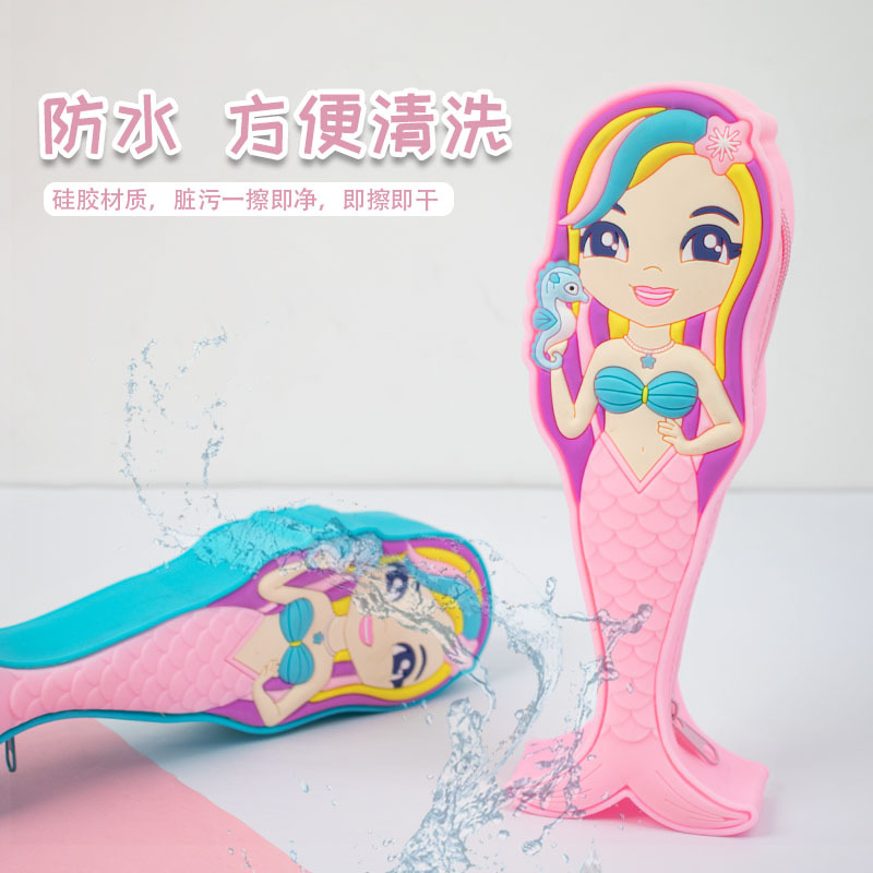Creative mermaid silicone pencil case, cute cartoon stationery box for male and female students, large-capacity waterproof pencil case, Korean version details Picture